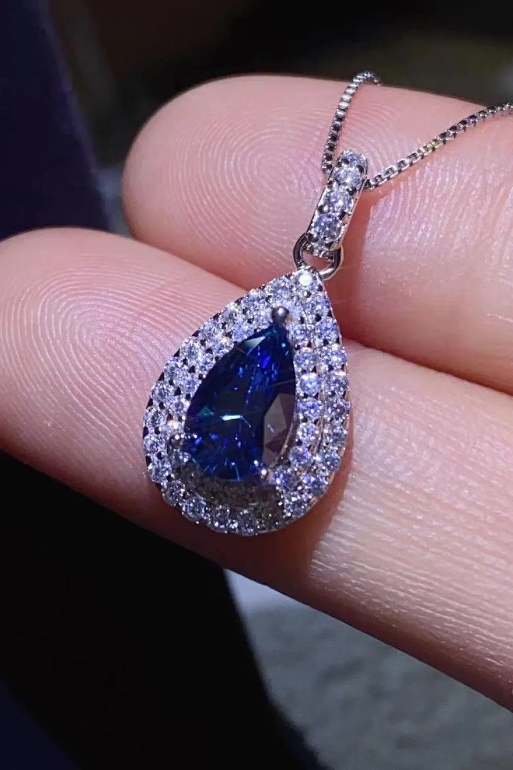 2 Carat Blue Teardrop Moissanite Necklace