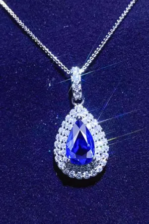 2 Carat Blue Teardrop Moissanite Necklace