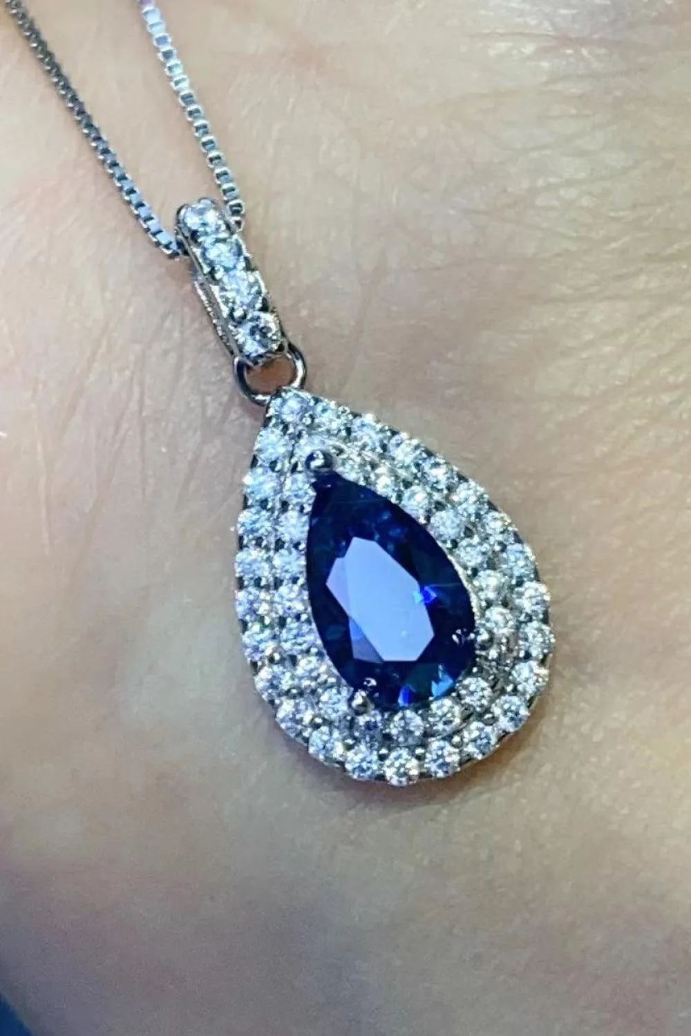 2 Carat Blue Teardrop Moissanite Necklace