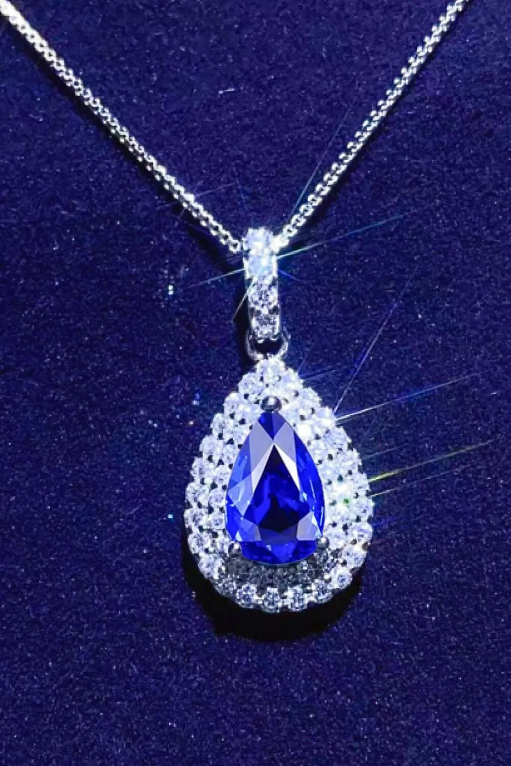 2 Carat Blue Teardrop Moissanite Necklace