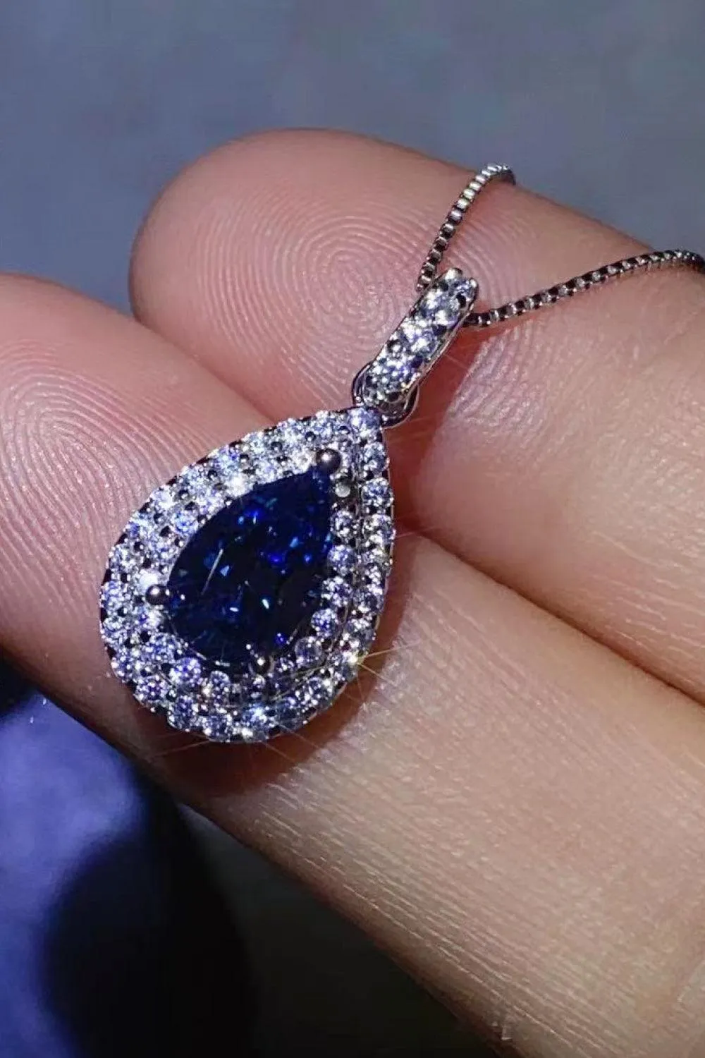 2 Carat Blue Teardrop Moissanite Necklace