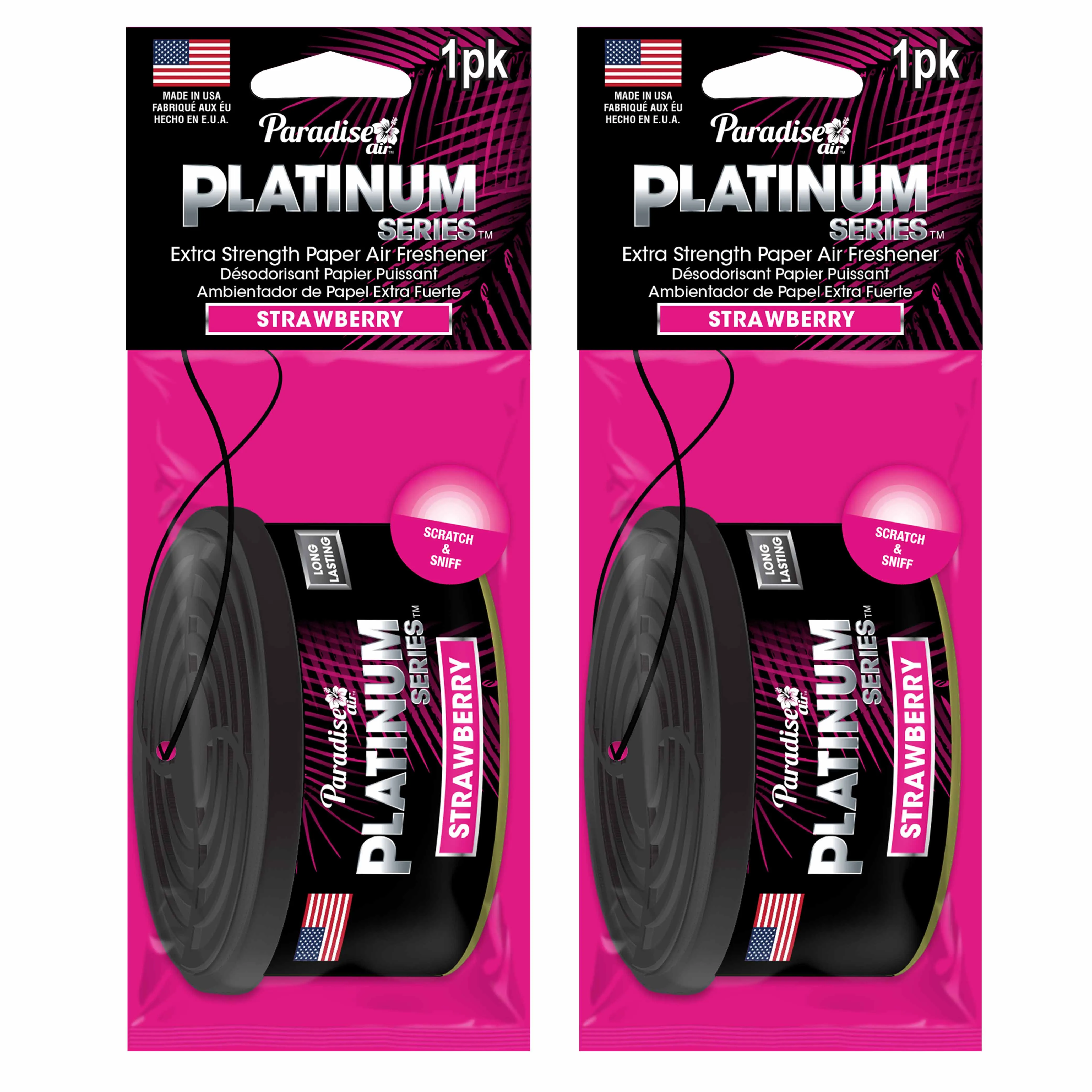 2 Paradise Platinum Air Freshener Hanging Car Aroma Fragrance Scent Strawberry