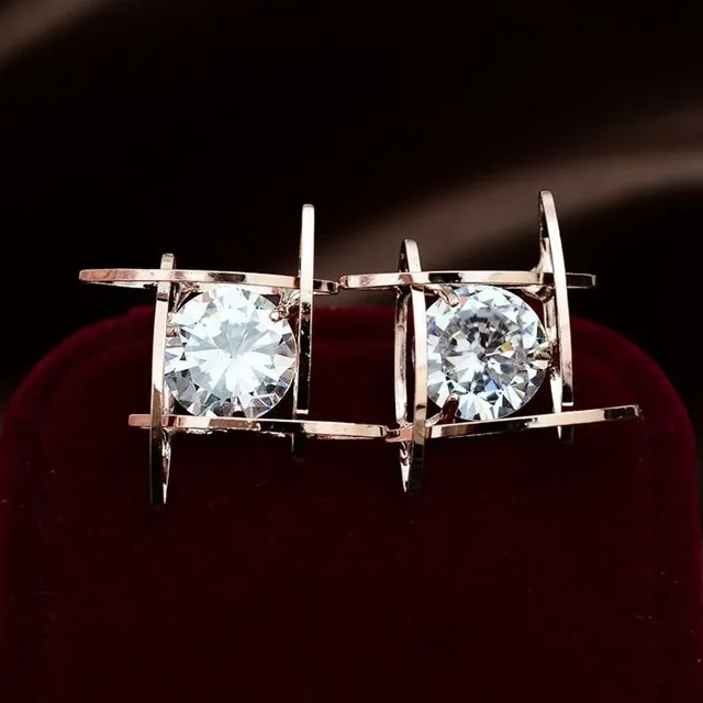 2016 Fashion Exquisite Square Pierced Crystal Zircon Stud Earrings Jewelry For women Ear Studs Gifts Free shipping