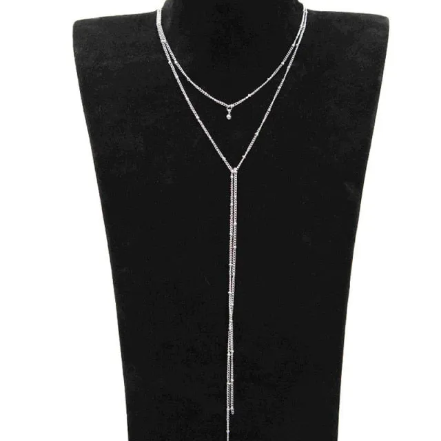 2021 Simple Gold Silver Color Chain Choker Necklace Long Beads Tassel Chocker Necklaces For Women collar collier ras du cou