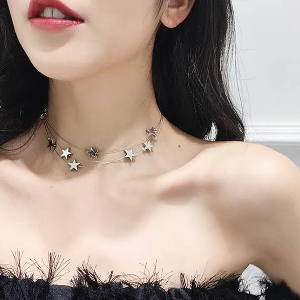 2022 Korean New Trendy Choker Necklace For Women Cute Star Multi Layer Short Collares Costume Jewelry Fashion Kolye