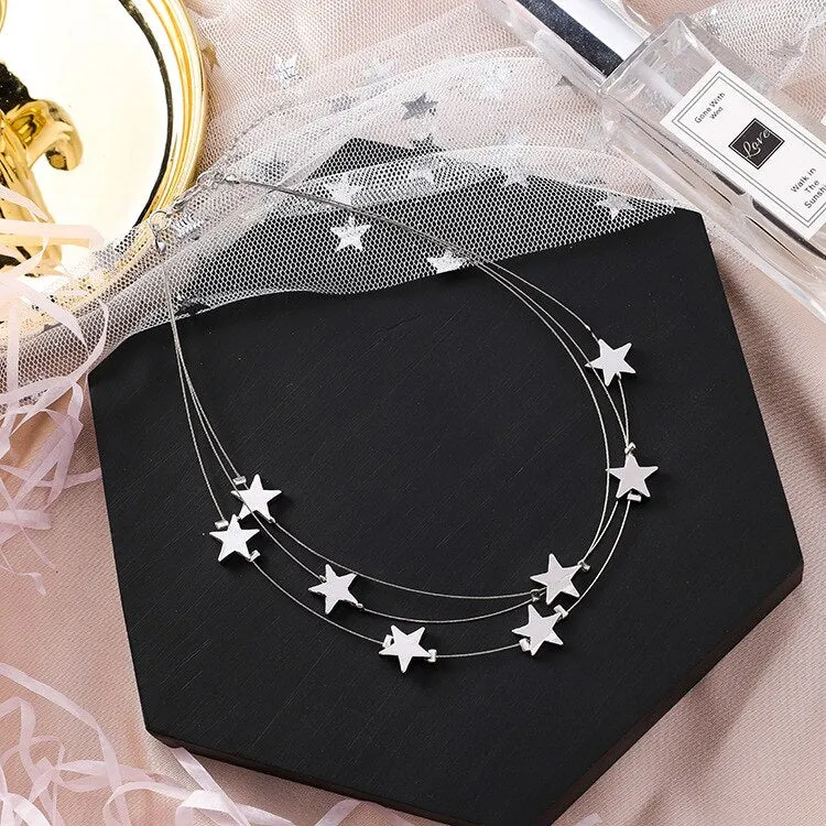 2022 Korean New Trendy Choker Necklace For Women Cute Star Multi Layer Short Collares Costume Jewelry Fashion Kolye