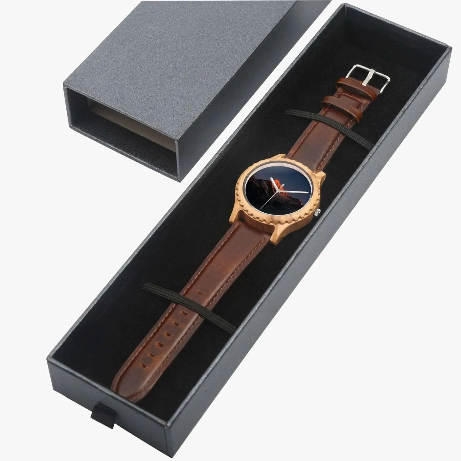 205. Italian Olive Lumber Wooden Watch - Leather Strap