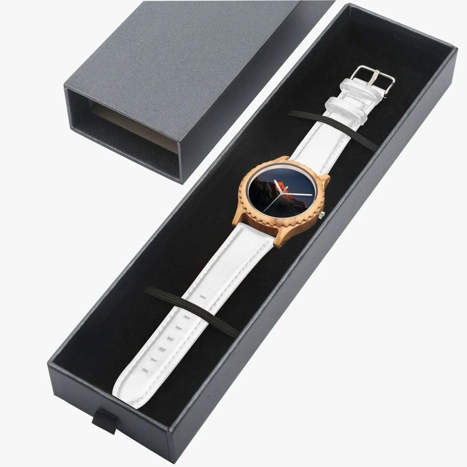 205. Italian Olive Lumber Wooden Watch - Leather Strap