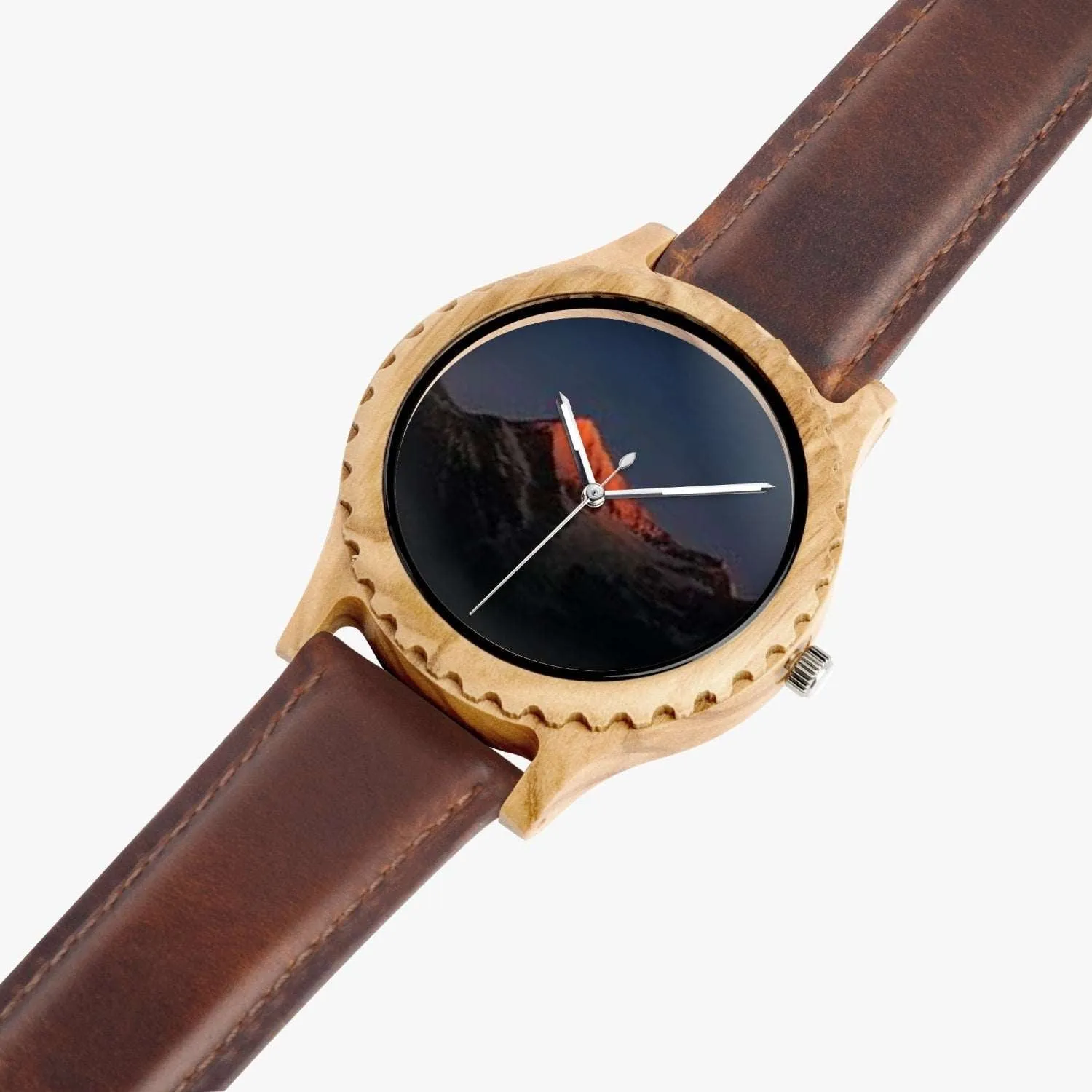 205. Italian Olive Lumber Wooden Watch - Leather Strap