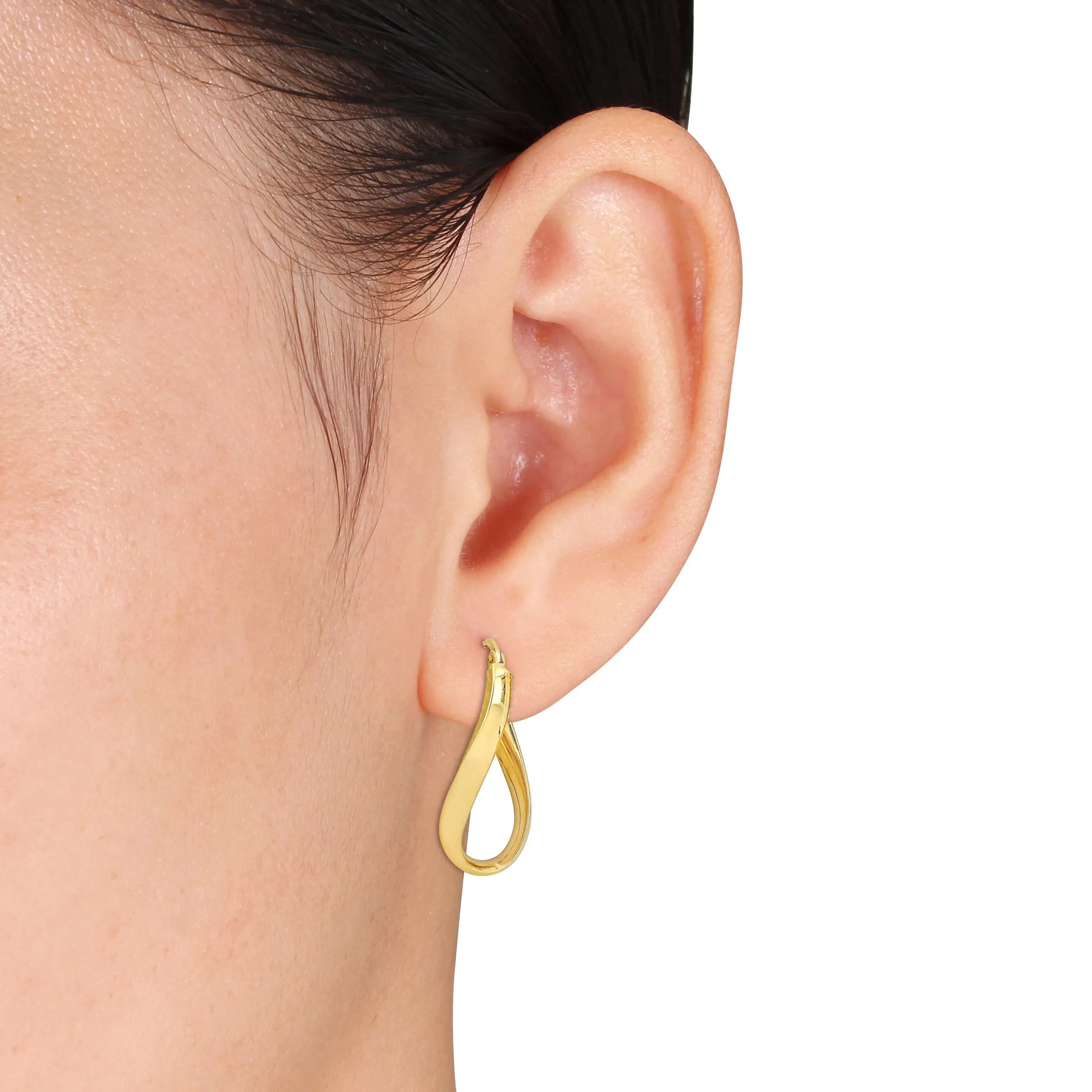 28 MM Oval Twist Texture and Polished Hoop Earrings in 14K Yellow Gold