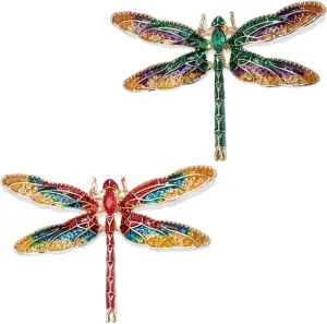 2Pcs Retro Crystal Dragonfly Brooches Elegant Enamel Rhinestone Animal Statement Brooch Pins Fashion Jewelry Accessories for Women Girl Gift Gold