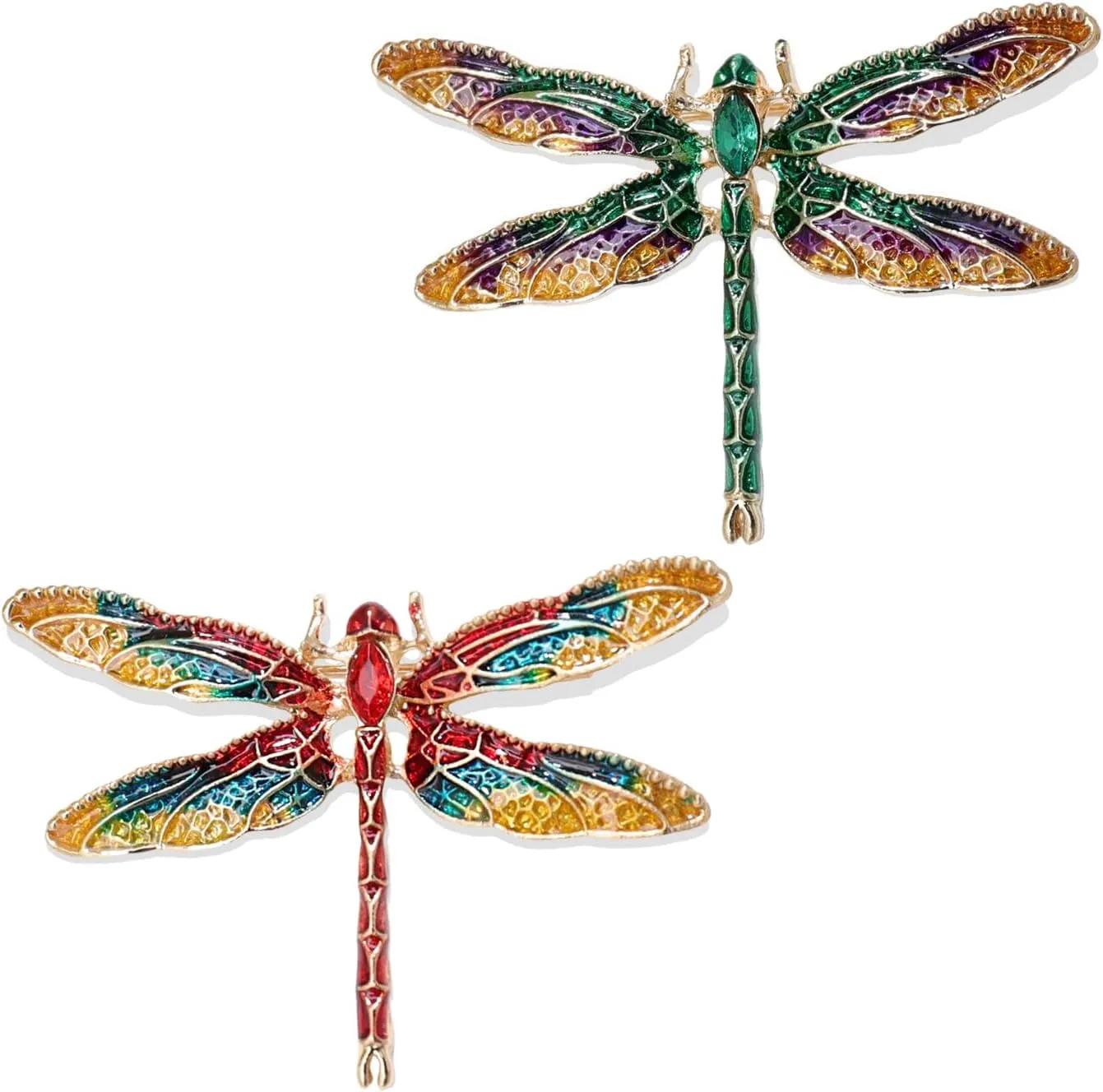 2Pcs Retro Crystal Dragonfly Brooches Elegant Enamel Rhinestone Animal Statement Brooch Pins Fashion Jewelry Accessories for Women Girl Gift Gold