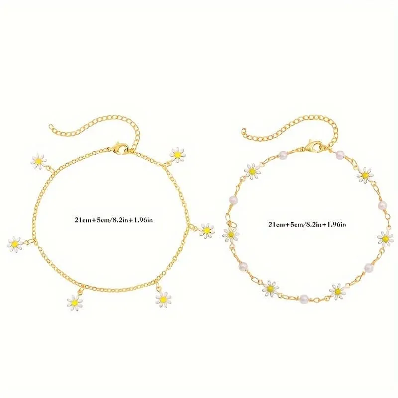 2pcs Stacking Daisy Anklets – Cute Foot Accessories