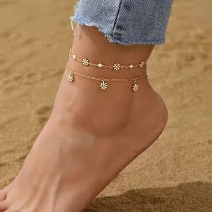 2pcs Stacking Daisy Anklets – Cute Foot Accessories