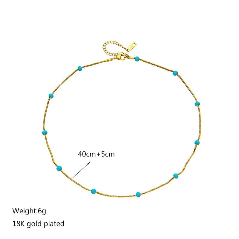 316L Stainless Steel Blue Beads Necklace For Women