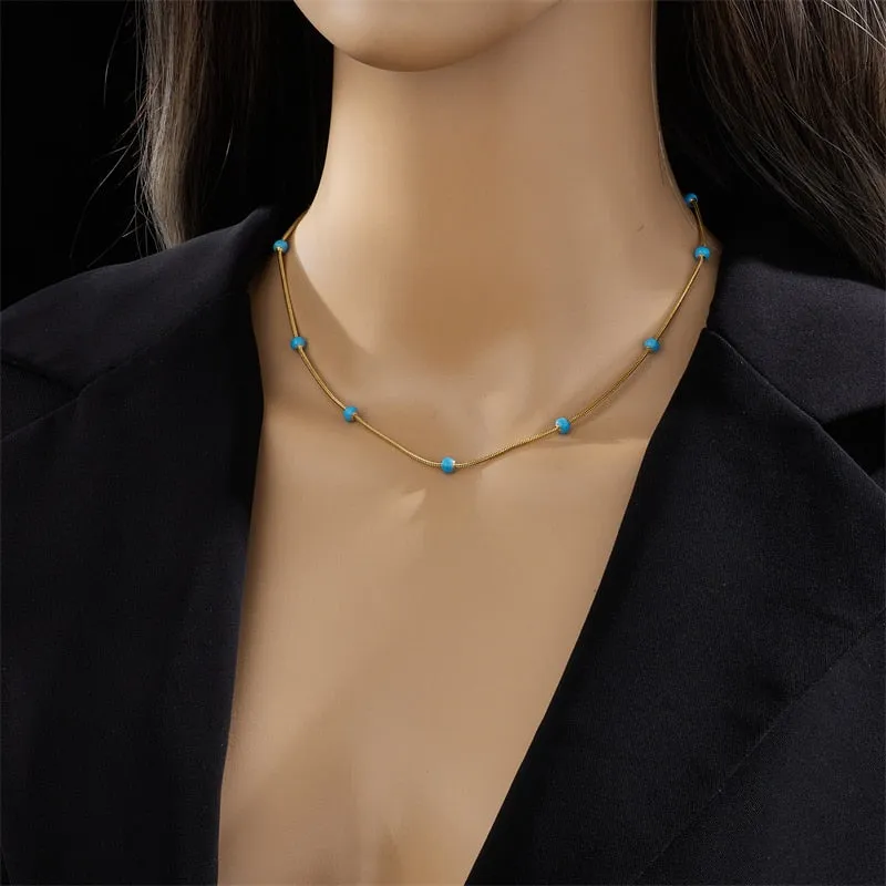 316L Stainless Steel Blue Beads Necklace For Women
