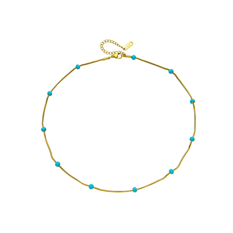 316L Stainless Steel Blue Beads Necklace For Women