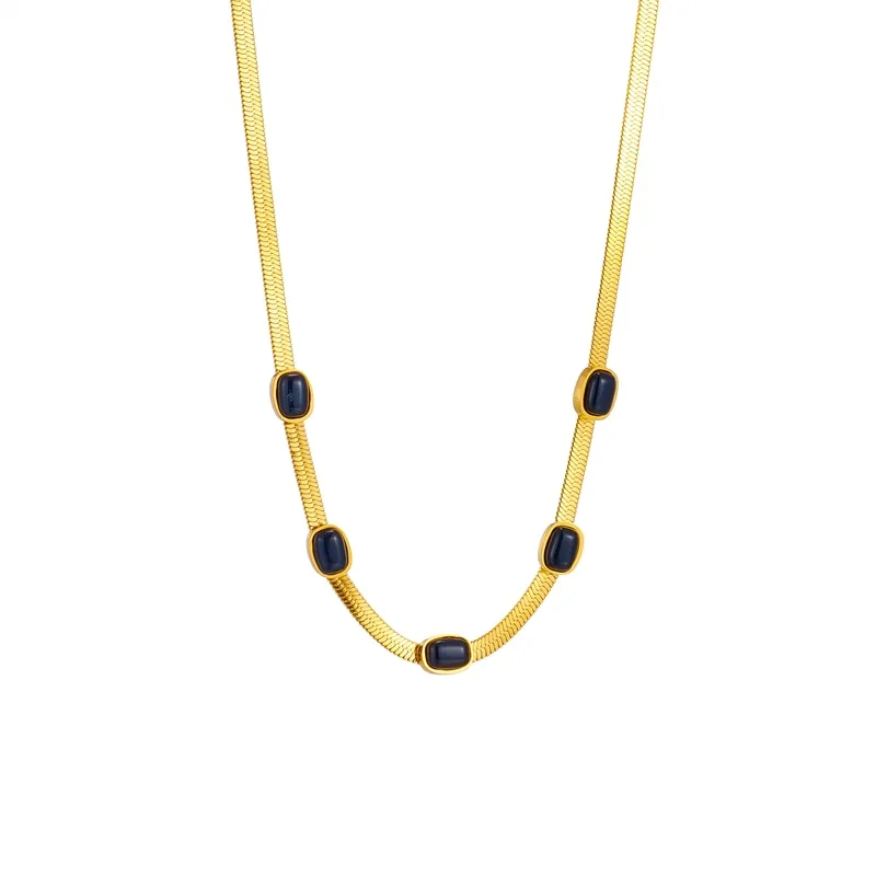 316L Stainless Steel Oval Black Stone Necklace For Women
