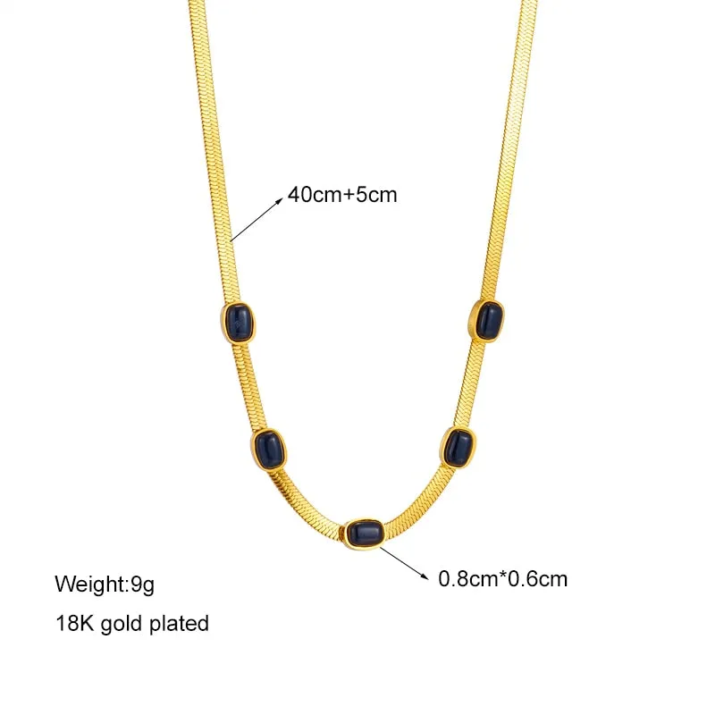 316L Stainless Steel Oval Black Stone Necklace For Women