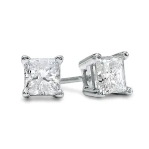 3/4 Ct TW Princess Diamond Stud Earrings