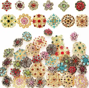 36 Pieces Brooches Jewelry for Women Mixed Color Rhinestone Flower Brooches Bulk Decorative Pins Costume Jewelry Pins Crystal Vintage Lapel Pins Wedding Bouquet Broaches Kit Crafts