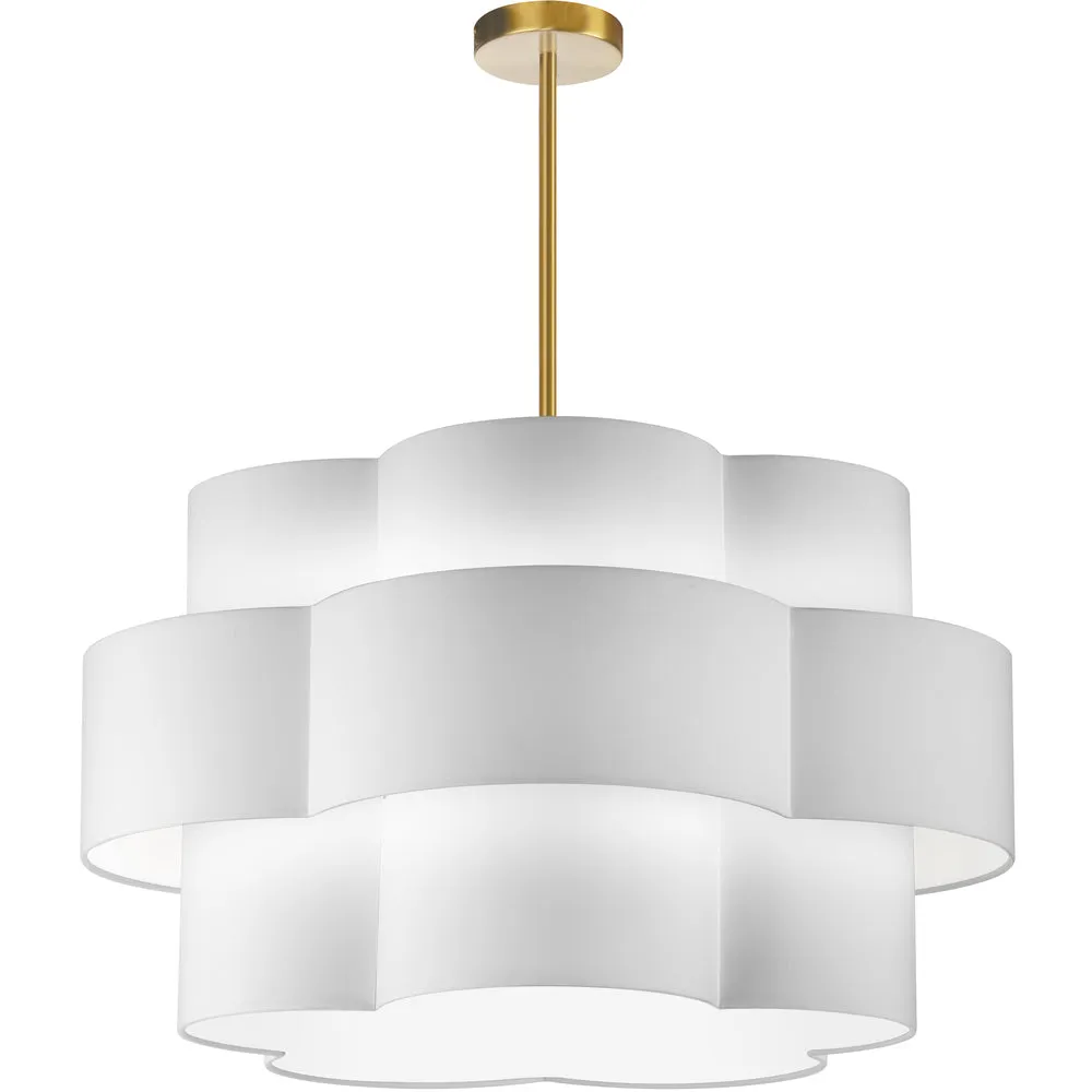 4 Light Incandescent Chandelier, Aged Brass with White Shade