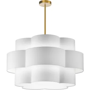 4 Light Incandescent Chandelier, Aged Brass with White Shade