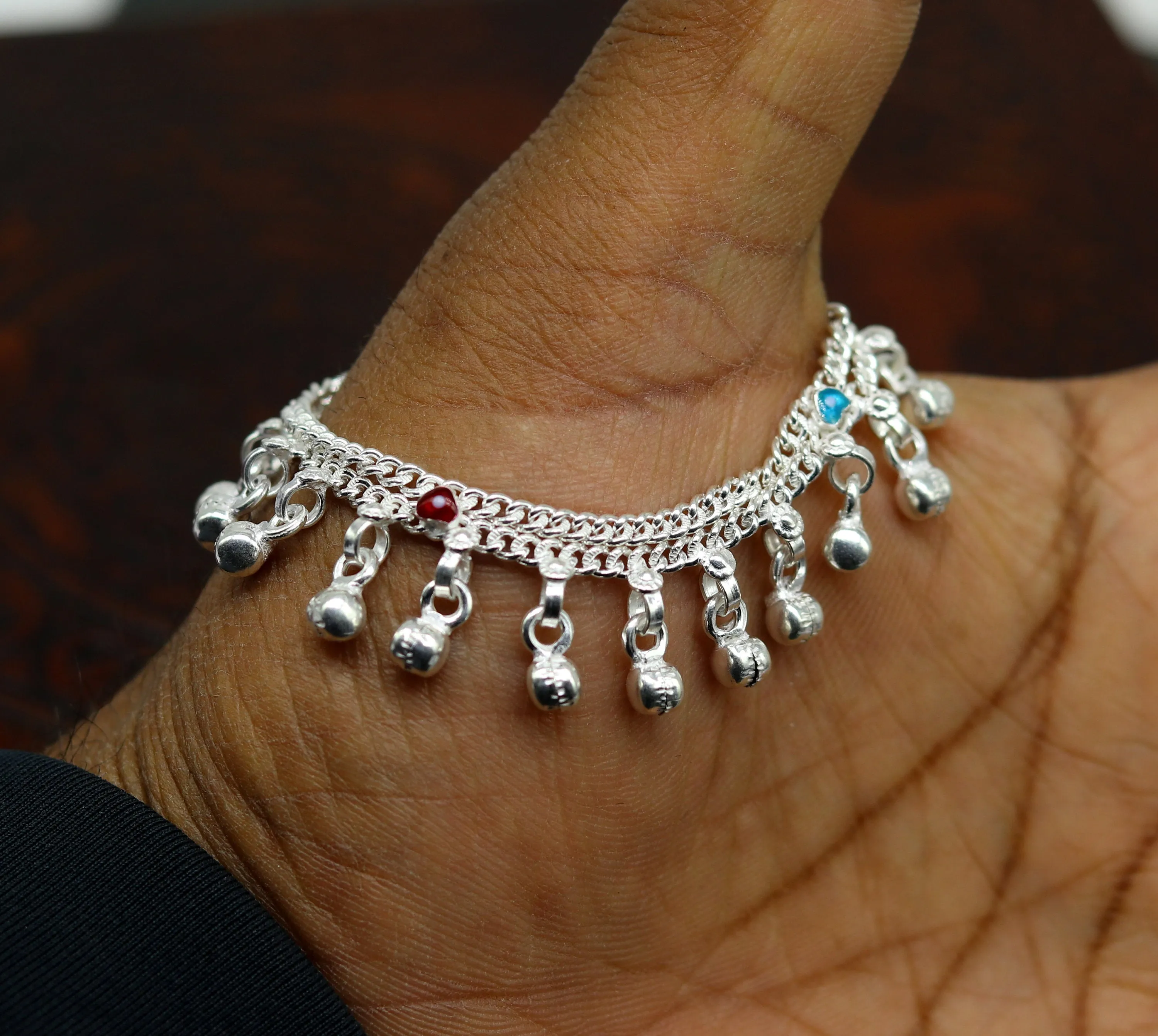 5" exclusive modern fancy stylish baby anklets bracelet, double chain jingling belly ankle bracelet, unisex gifting kids jewelry ank256