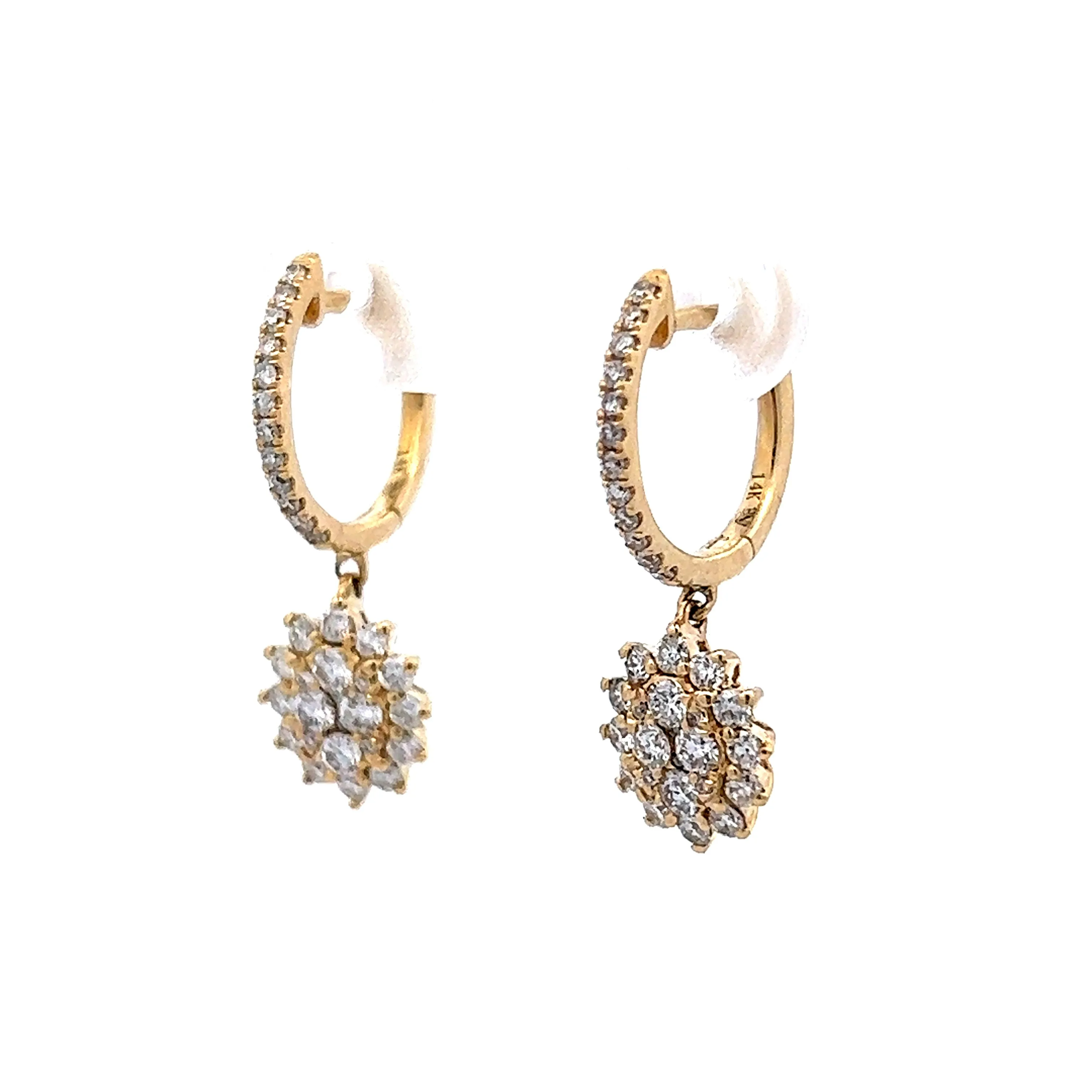 .61 Diamond Drop Hoop Earrings in 14k Yellow Gold