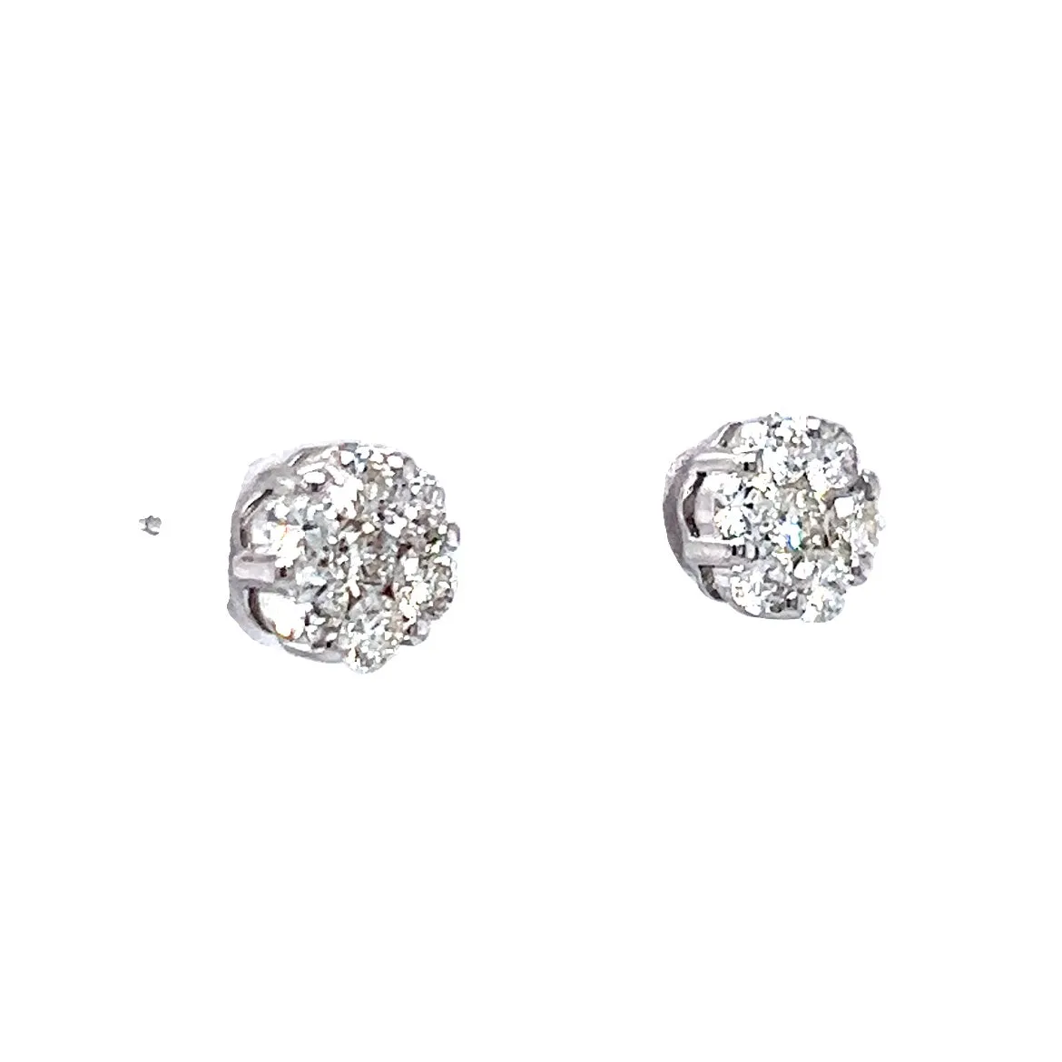 .76 Diamond Cluster Pave Earring Studs in 18k White Gold