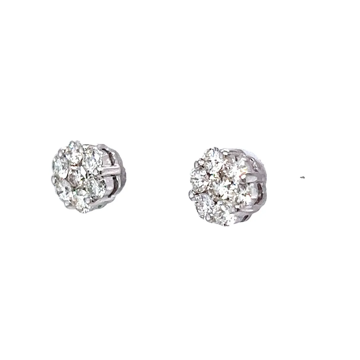 .76 Diamond Cluster Pave Earring Studs in 18k White Gold
