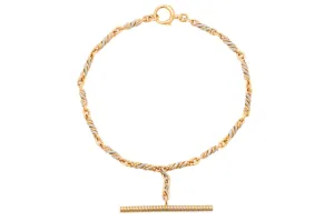 8.5" Antique Platinum & 15ct Gold T-bar Bracelet, 18.3g
