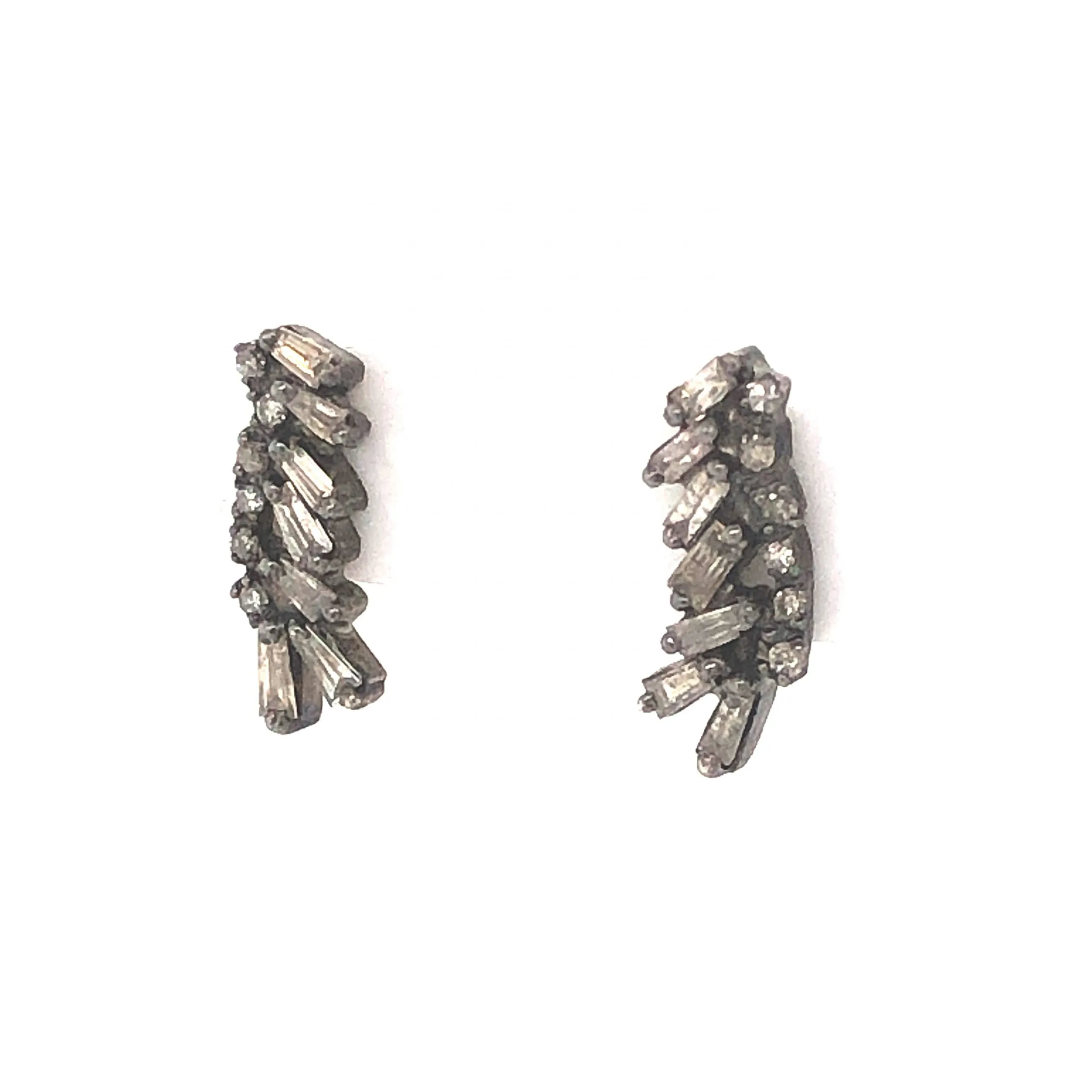 .89 Baguette & Round Diamond Earrings in Sterling Silver