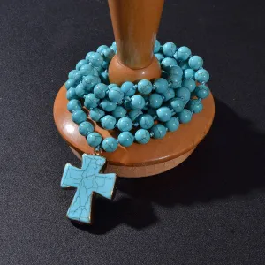 8mm Blue Turquoise Beads Knotted 108 Mala Necklace