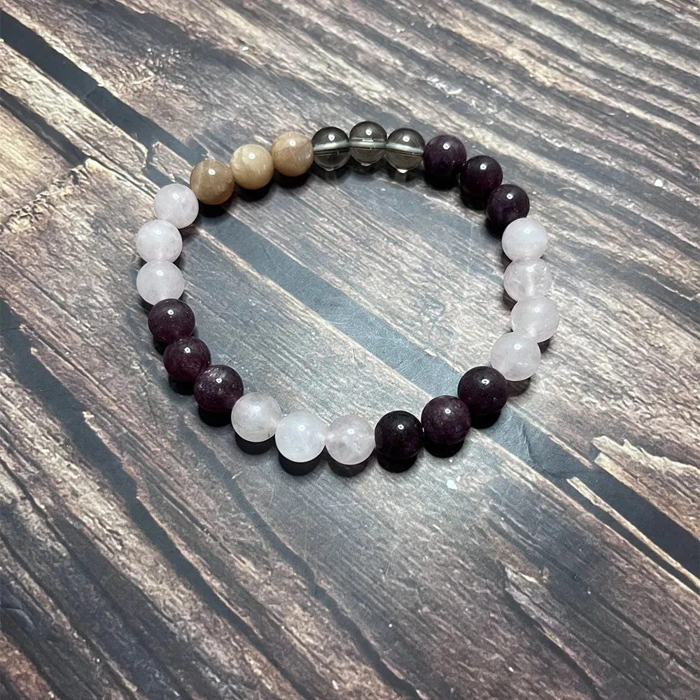 8mm Rose Quartz Sunstone Smoke Crystal Garnet Necklace Bracelet Set