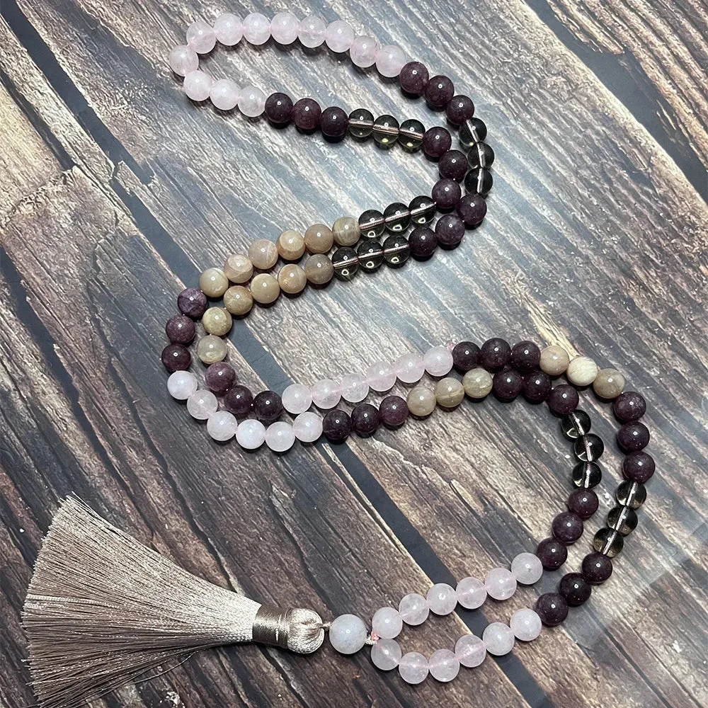 8mm Rose Quartz Sunstone Smoke Crystal Garnet Necklace Bracelet Set