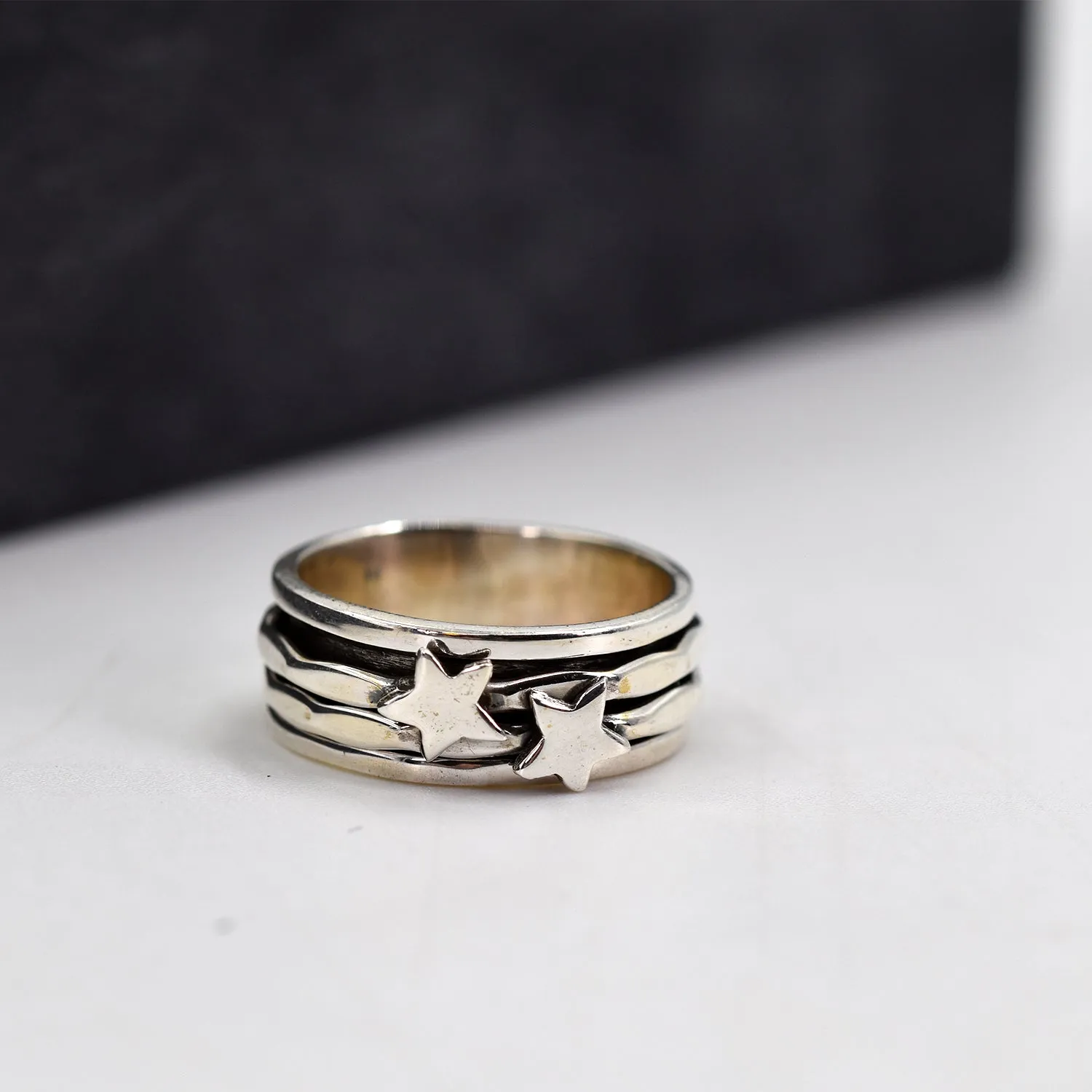 925 Silver ring with silver star spinning bands
