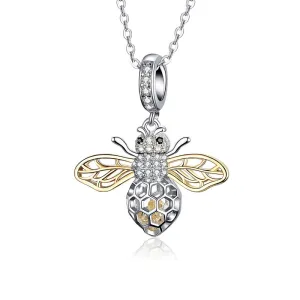925 Sterling Silver Bee Zircon Pendant Necklace Diy Lady Style - Pendent   Necklace