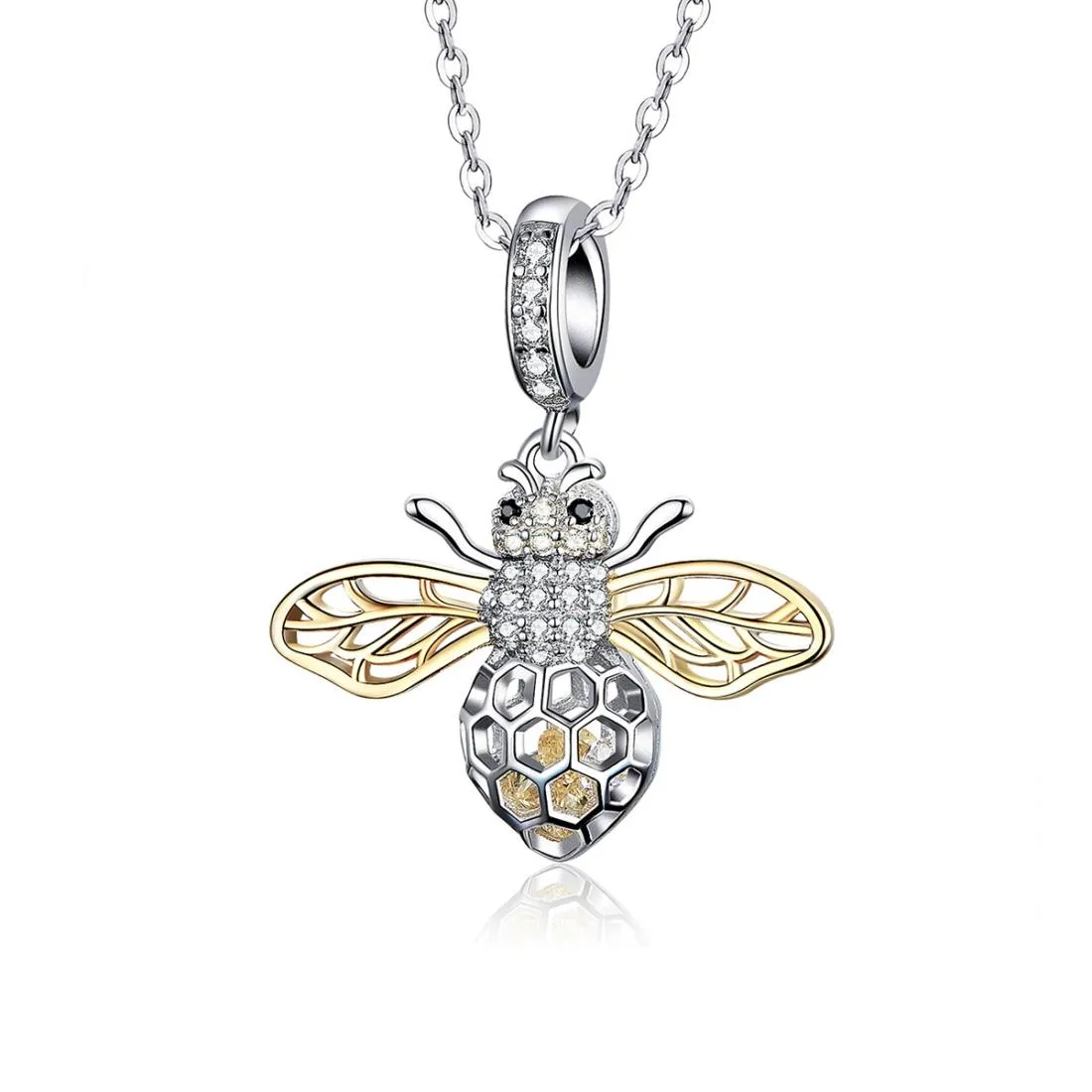 925 Sterling Silver Bee Zircon Pendant Necklace Diy Lady Style - Pendent   Necklace