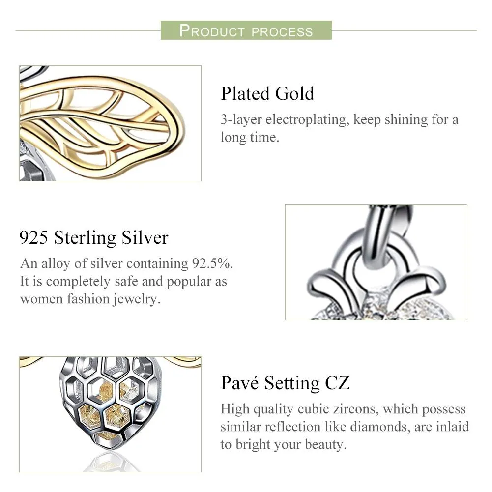 925 Sterling Silver Bee Zircon Pendant Necklace Diy Lady Style - Pendent   Necklace