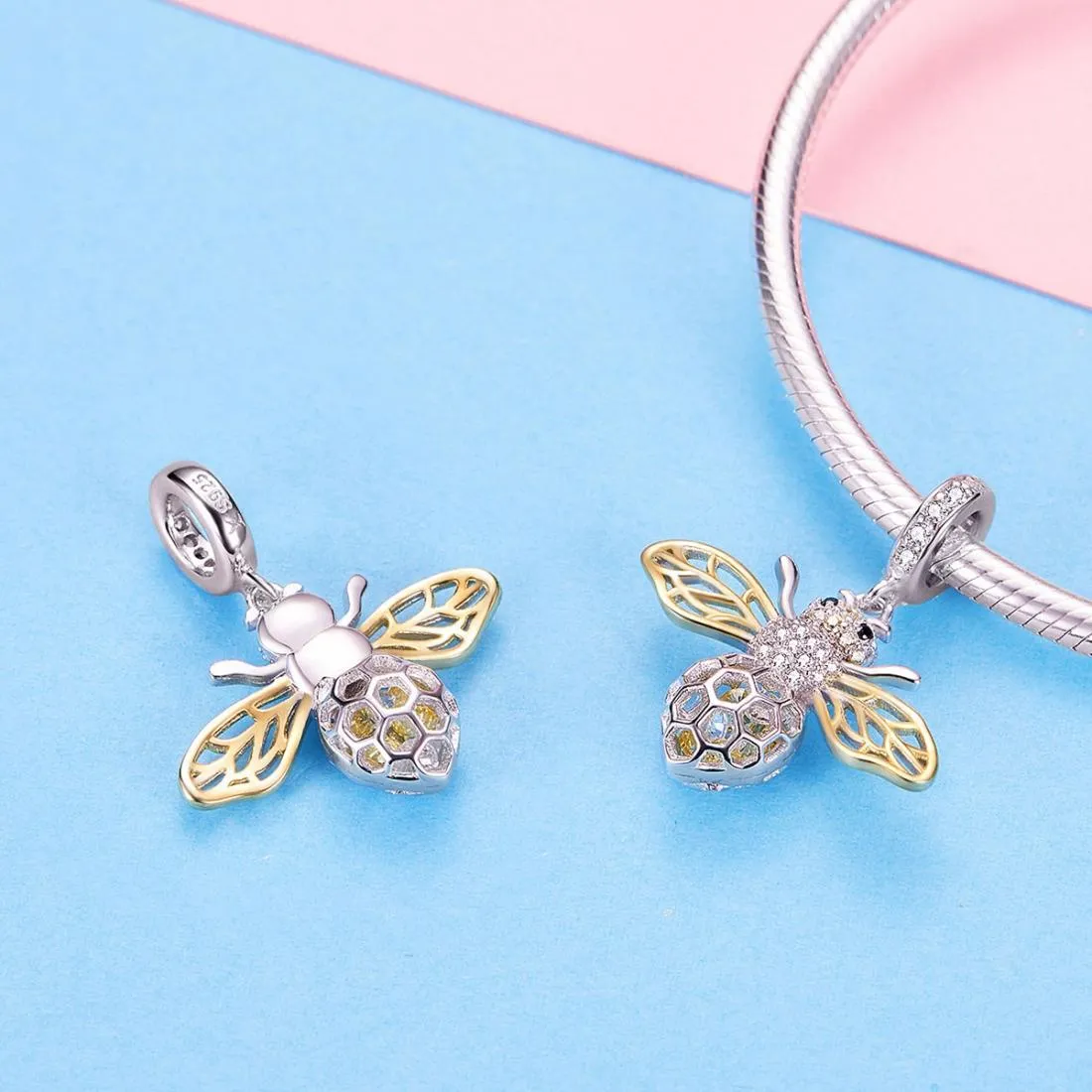 925 Sterling Silver Bee Zircon Pendant Necklace Diy Lady Style - Pendent   Necklace