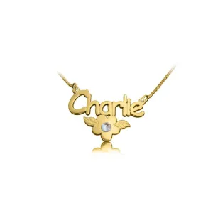 925 Sterling Silver Personalized Flower Charm Name Necklace Adjustable 16”-20”