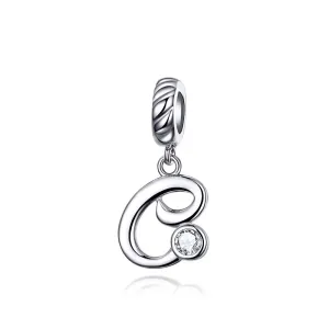 925 Sterling Silver Personalized Letter Pendant For Diy Bracelets & Necklaces Style - C