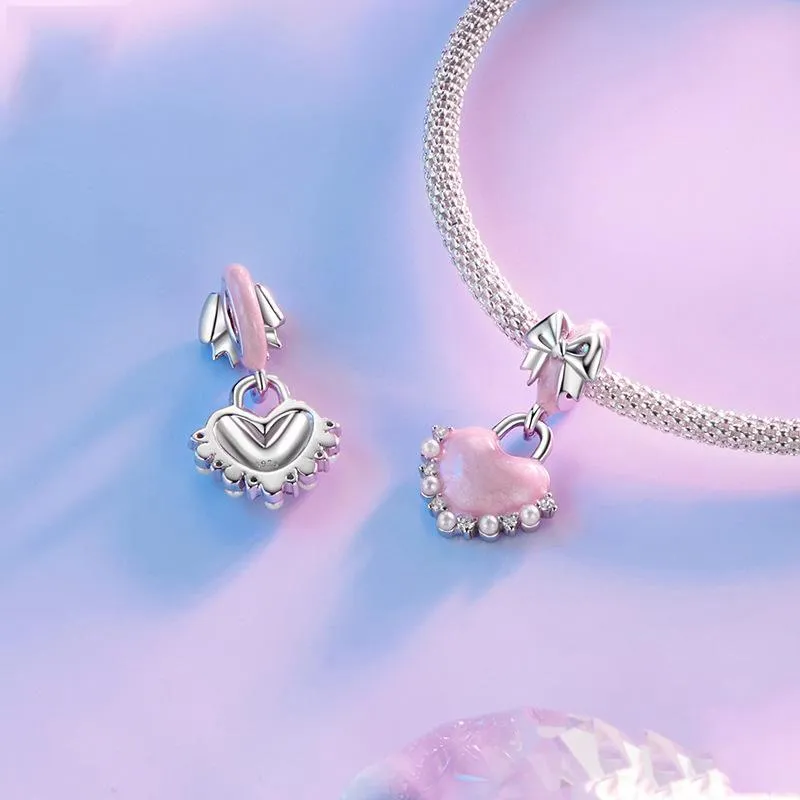925 Sterling Silver Platinum Plated Bow Heart Pendant Beads