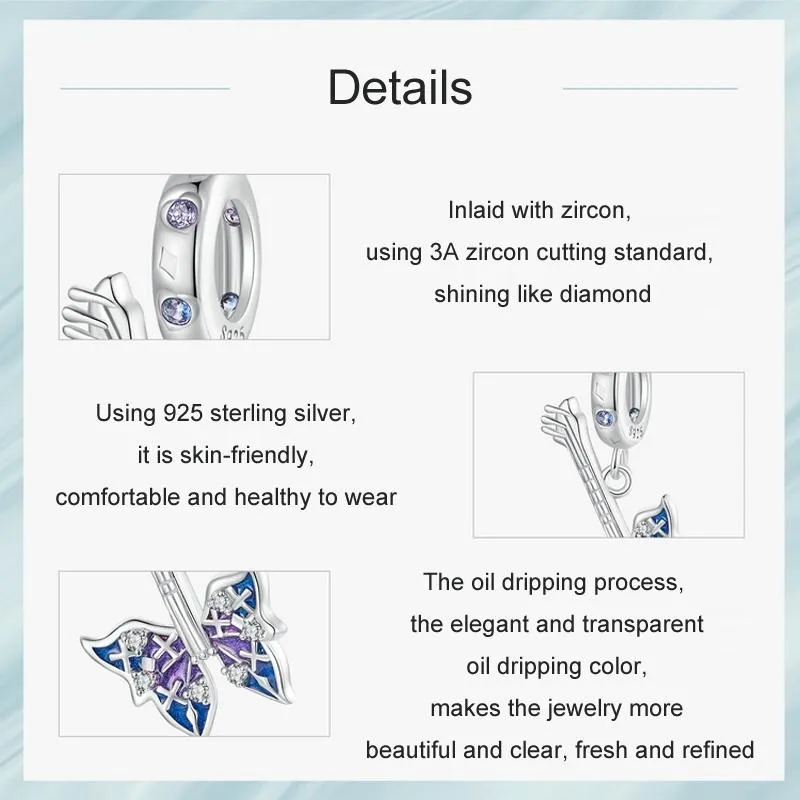 925 Sterling Silver Platinum Plated Butterfly Bass Pendant