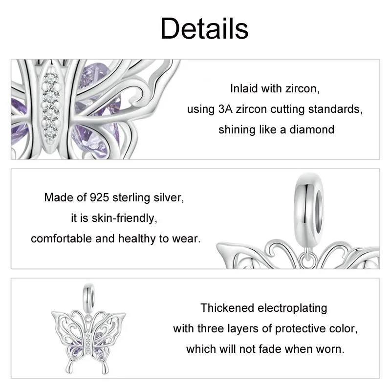 925 Sterling Silver Platinum Plated Butterfly Diy Beads