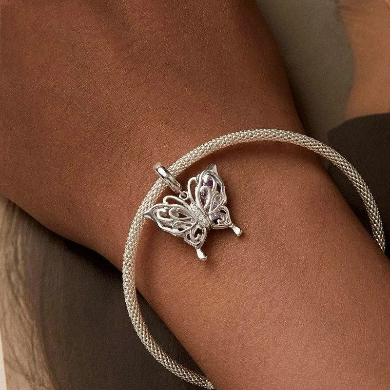 925 Sterling Silver Platinum Plated Butterfly Diy Beads