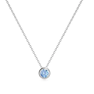 925 Sterling Silver Solitaire Cubic Zirconia Necklace for Women Teen Girls March - Light Blue