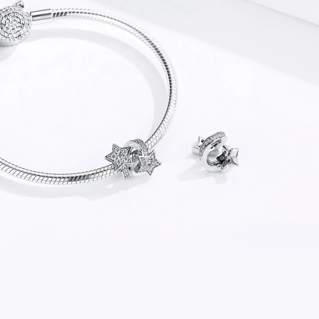 925 Sterling Silver Star Beaded Bracelet / Necklace Set