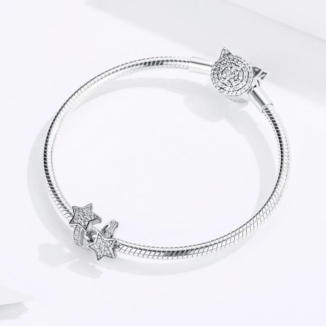 925 Sterling Silver Star Beaded Bracelet / Necklace Set